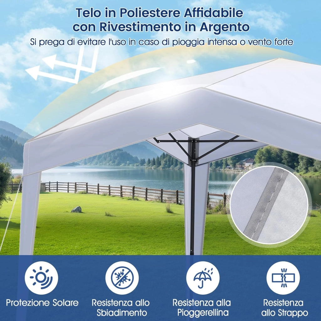 Gazebo Pop-up 302 x 302 cm, Gazebo Impermeabile con Ruote, 8 Picchetti, 4 Corde Antivento, Tendone Pieghevole Resistente per Spiaggia, Feste e Campeggio