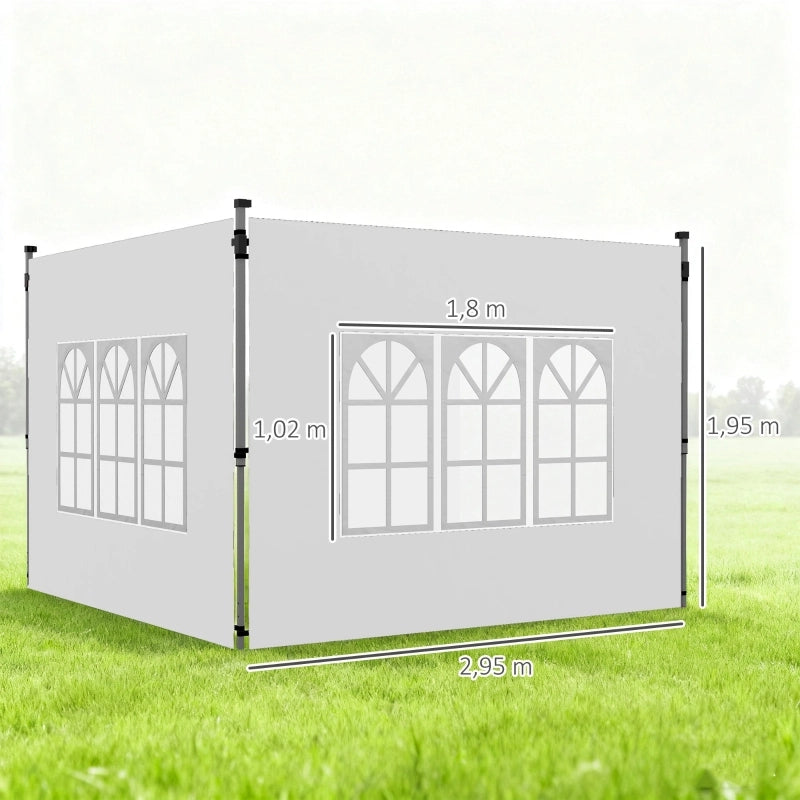 Set di 2 pannelli laterali per gazebo 3x3/3x4 m, parete laterale con finestra, impermeabile, bianca