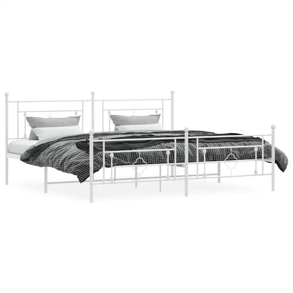 Letto matrimoniale | Letto per adulti | Giroletto con Testiera e Pediera Metallo Bianco 193x203 cm