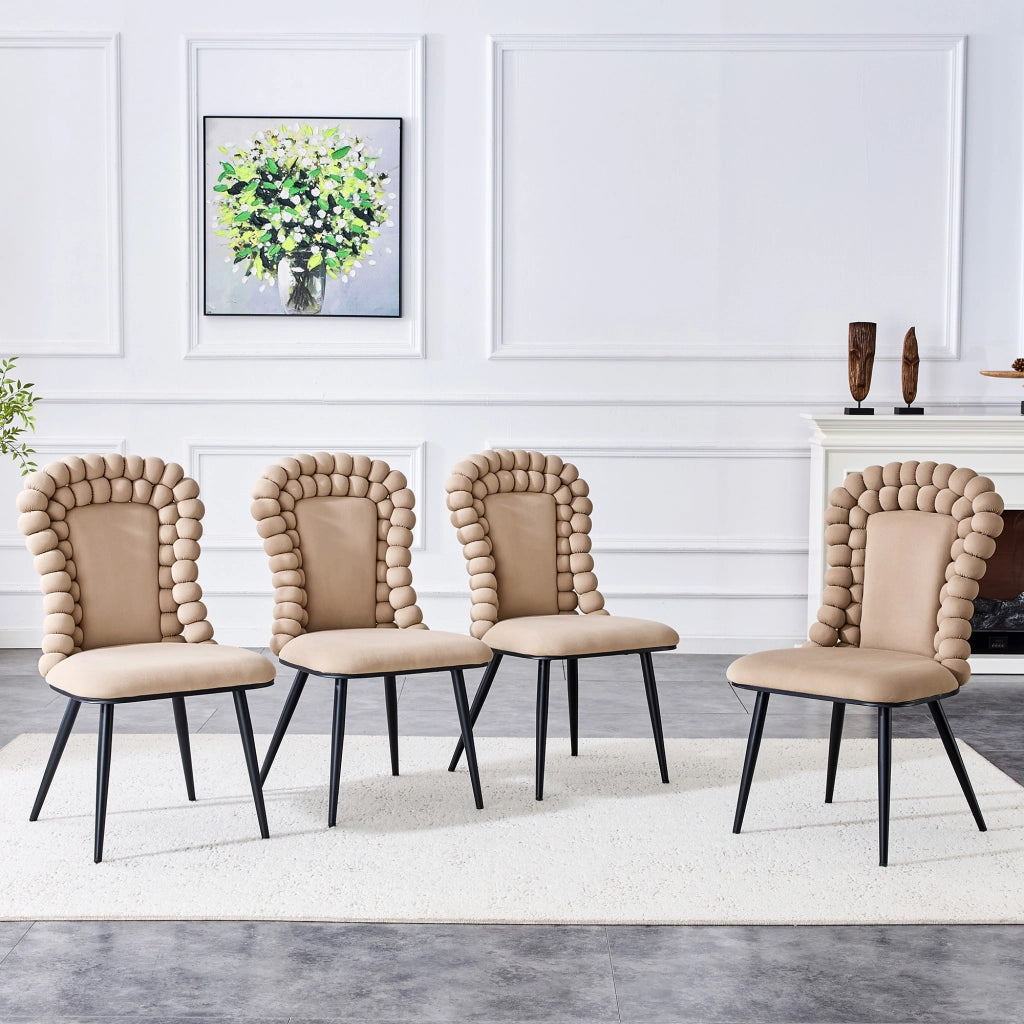 Sedie da Pranzo in Velluto con Schienale e Gambe in Metallo Nero ¨C MINIMAL ¨C Set 2 Pezzi, Cammello