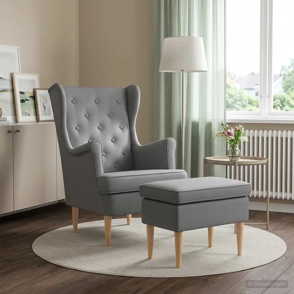 Poltrona con Ottomano 2 pz Grigio Chiaro Tessuto 3418806