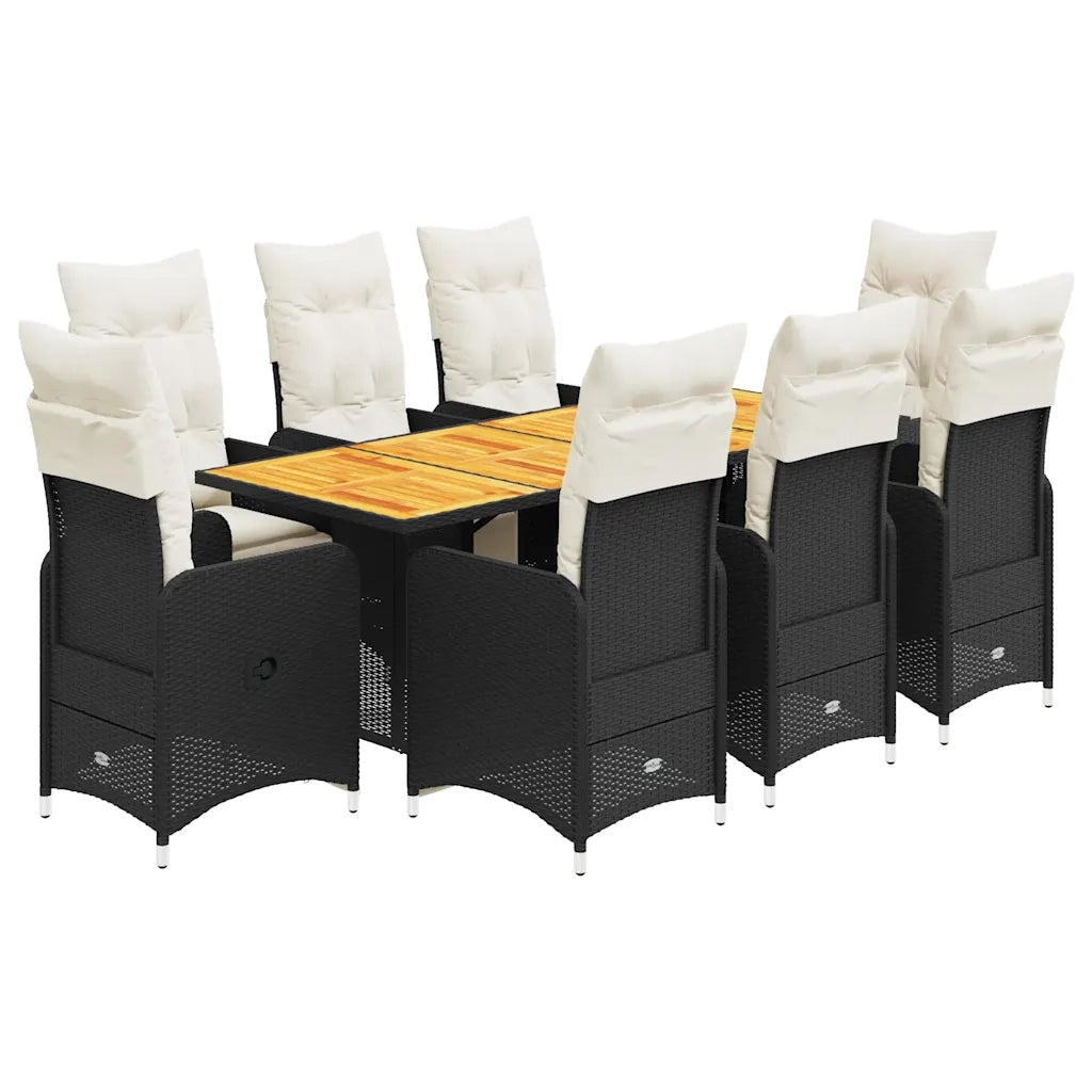 vidaXL Set Bistrò da Giardino 9 pz con Cuscini in Polyrattan Nero