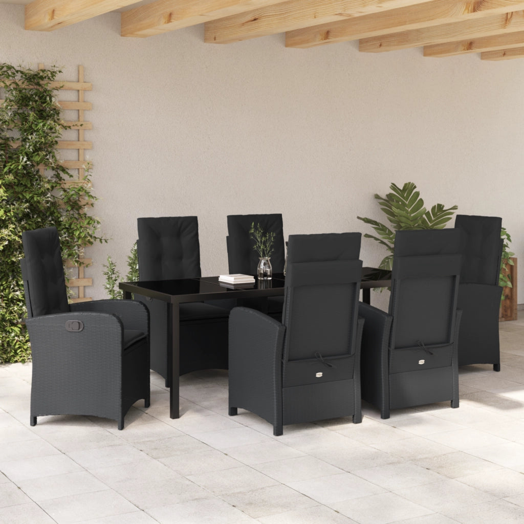 Set da Pranzo da Giardino di 7 Pezzi con Cuscini - Rattan Universale Nero