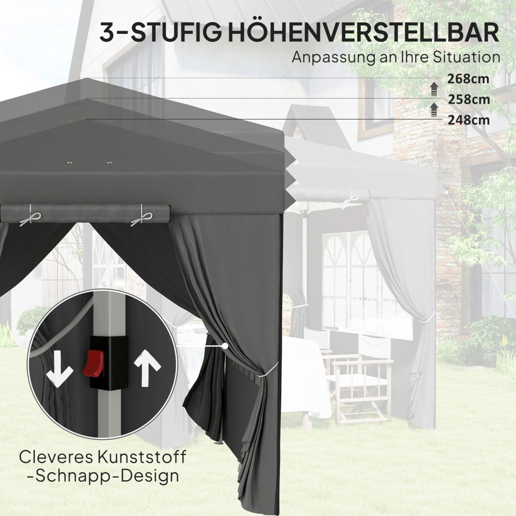 Gazebo da giardino pop-up in poliestere con pareti laterali e altezza regolabile grigio scuro