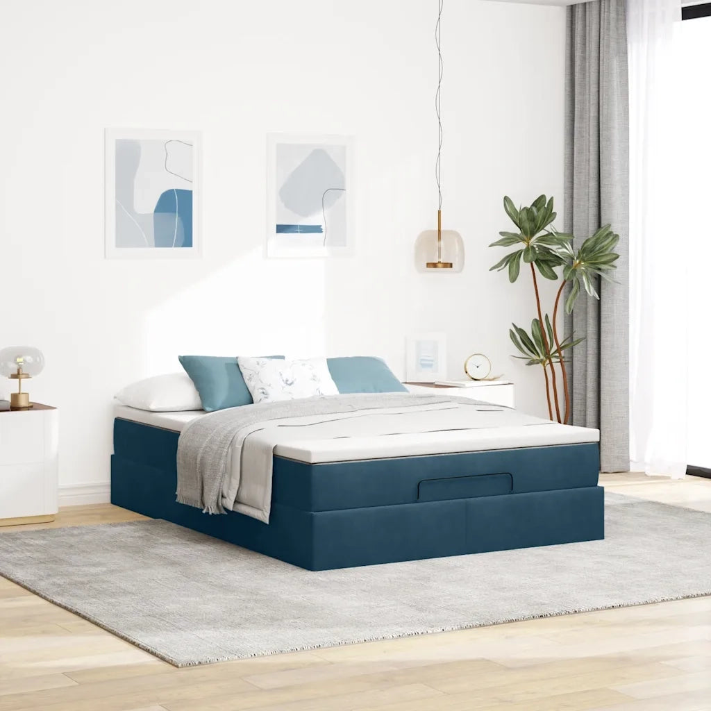 vidaXL Struttura Letto Pouf con Materasso Blu 140x200cm in Velluto