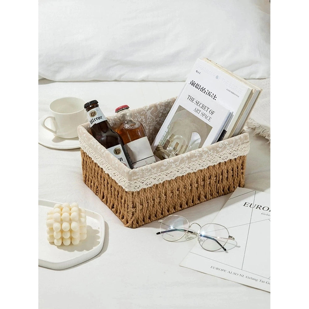 Trade Shop - Set 3 Pz Porta Oggetti Organizer Cestino Intrecciato Con Fodera In Tessuto 79158 -