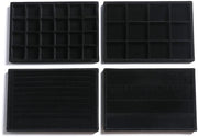 Set di contenitori per gioielli in tessuto a felpa, stivaggio per accessori, display, orecchini, bracciali, collane, anelli, accessori, contenitori per donne (set da 4, nero)