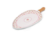 Paletta Vassoio in Porcellana con Manico in Legno Decoro Rose 30 cm