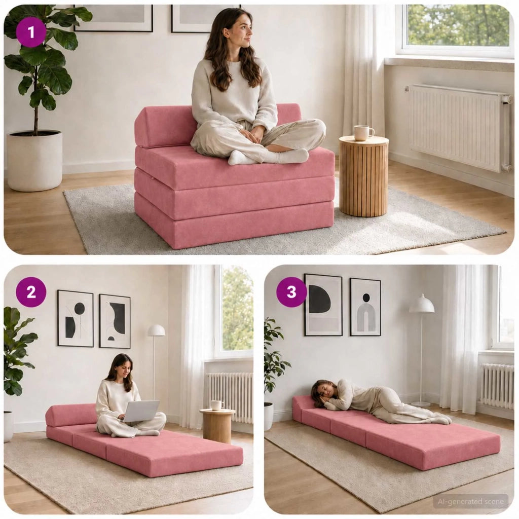 Divano Letto Pieghevole Rosa 200 x 70 x 10 cm Velluto 900027