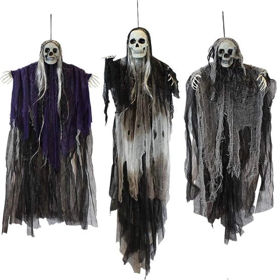 Decorazione di Halloween - Set di scheletri pendenti di Halloween da 3 fantasmi - Morte - Ottima decorazione di Halloween per esterno