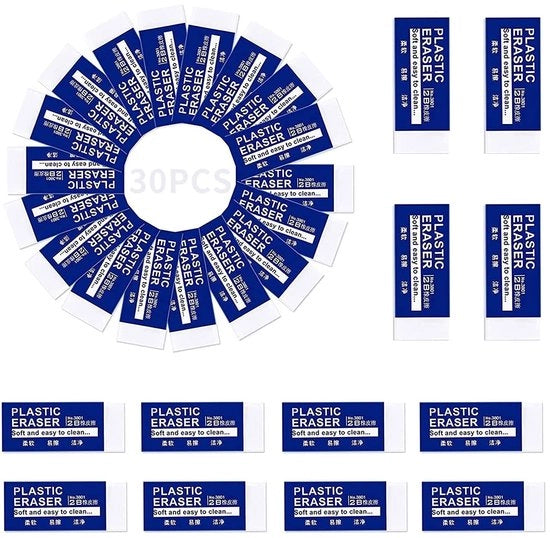 Sostituenti di gomma 30 pezzi - Gomme morbide 2B - Gomma resistentente - Disegno compatto - Latice libero - Ideali per bambini - Gommosetti