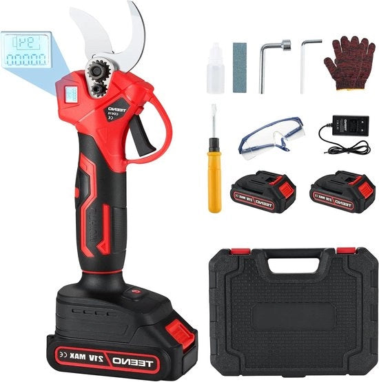 Snoeiscafo elettrico senza fili 30 mm con motore senza ingranaggi LCD - Adatto per giardini, siepi e boschi (2x batterie 2000 mAh)
