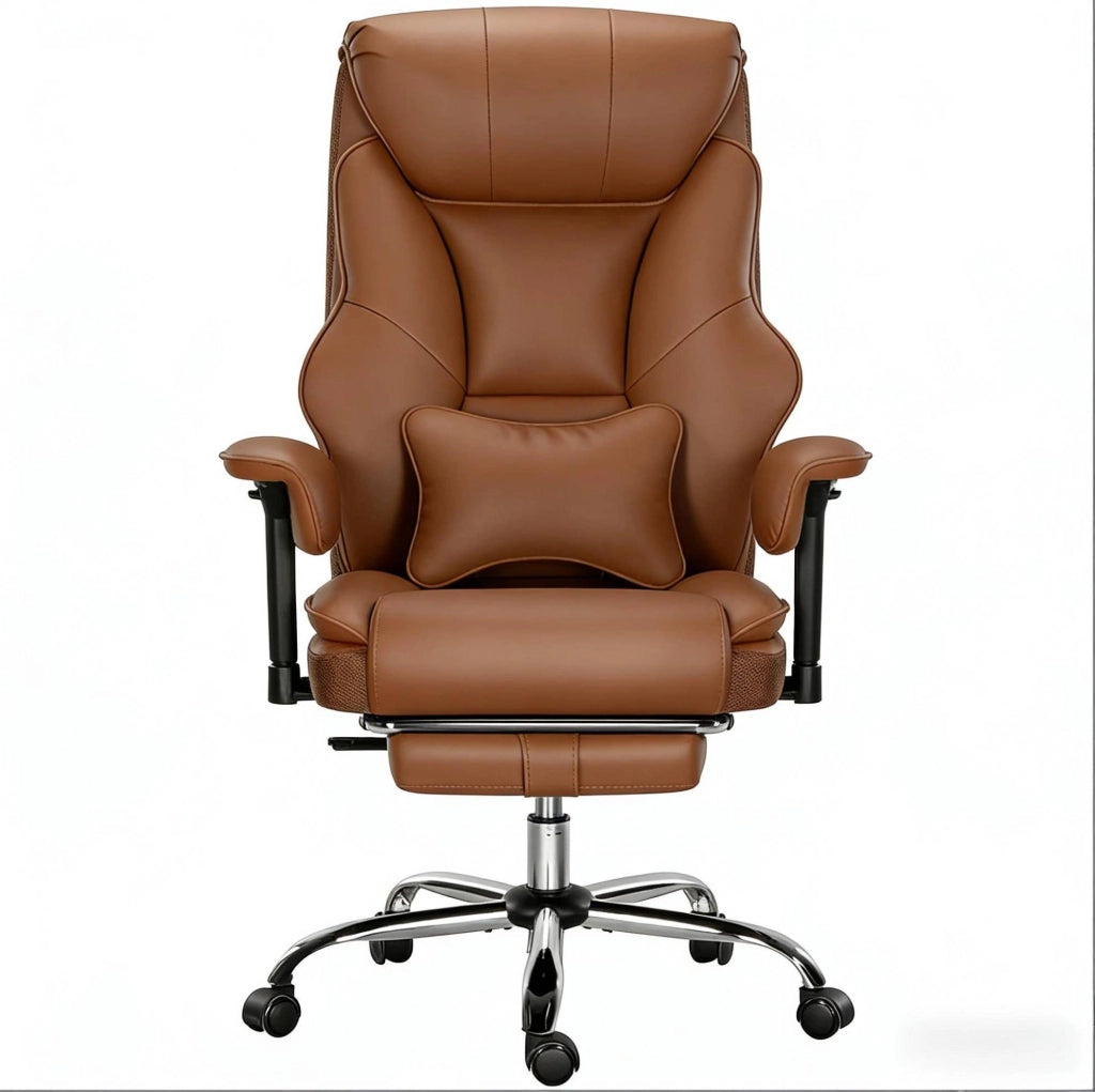 Poltrona direzionale ergonomica reclinabile marrone con poggiapiedi