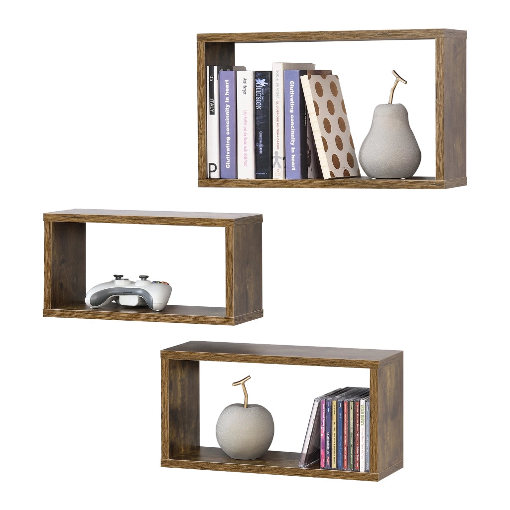 Set di 3 Mensole Rettangolari Mandal da Parete - Effetto Legno Scuro [en.casa]