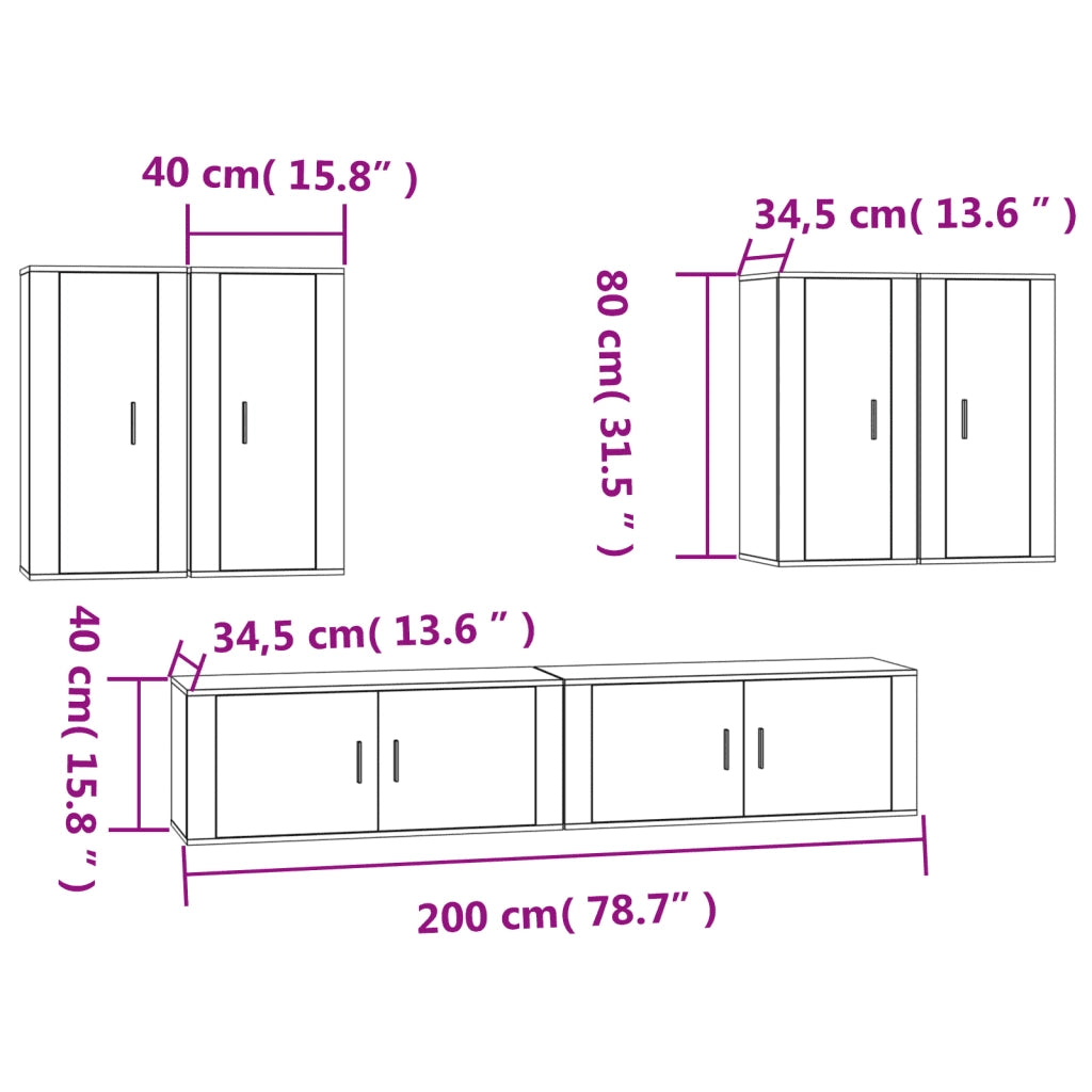 Set di Mobili Porta TV 6 pz Bianco in Legno Multistrato