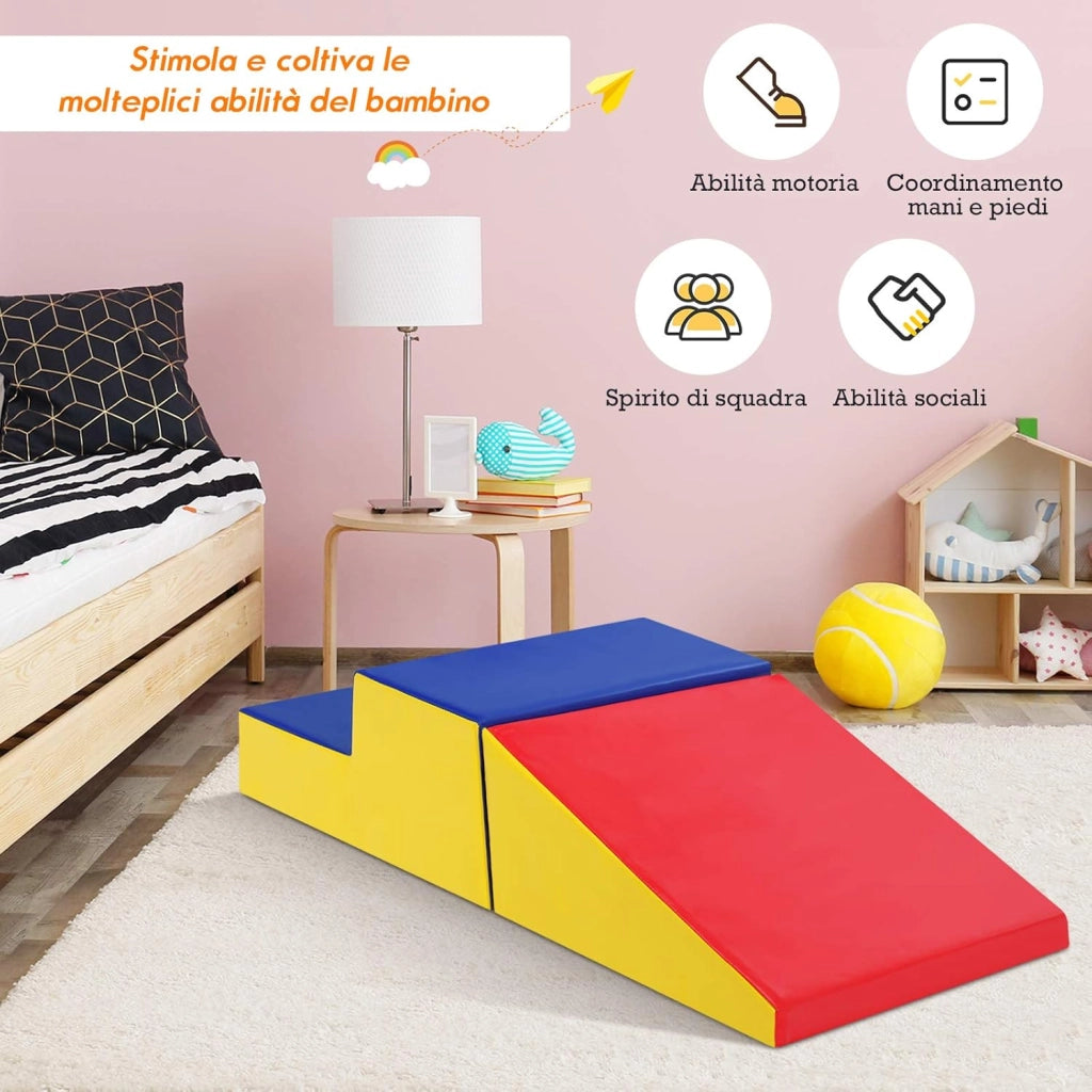 Set di Blocchi Forme Diverse, Giocattolo per Arrampicata e Strisciamento, Aiuta i Bambini a Crescere (Blu, Giallo e Rosso)