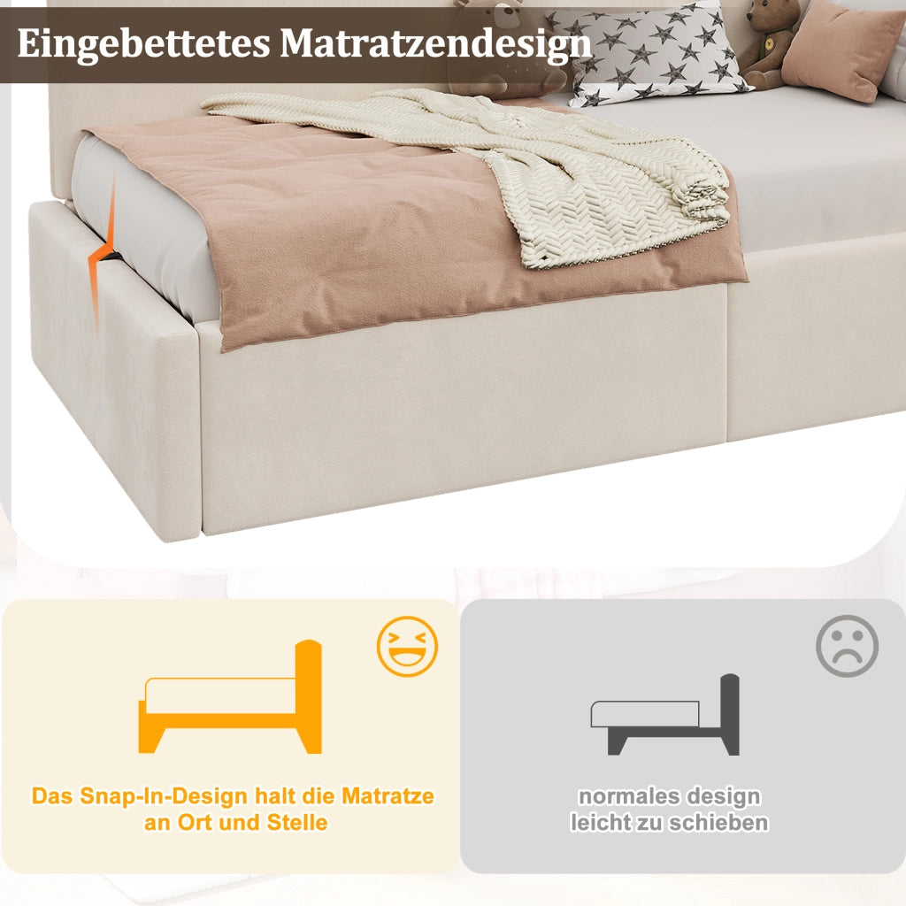 Letto con contenitore idraulico velluto beige 90x200 cm