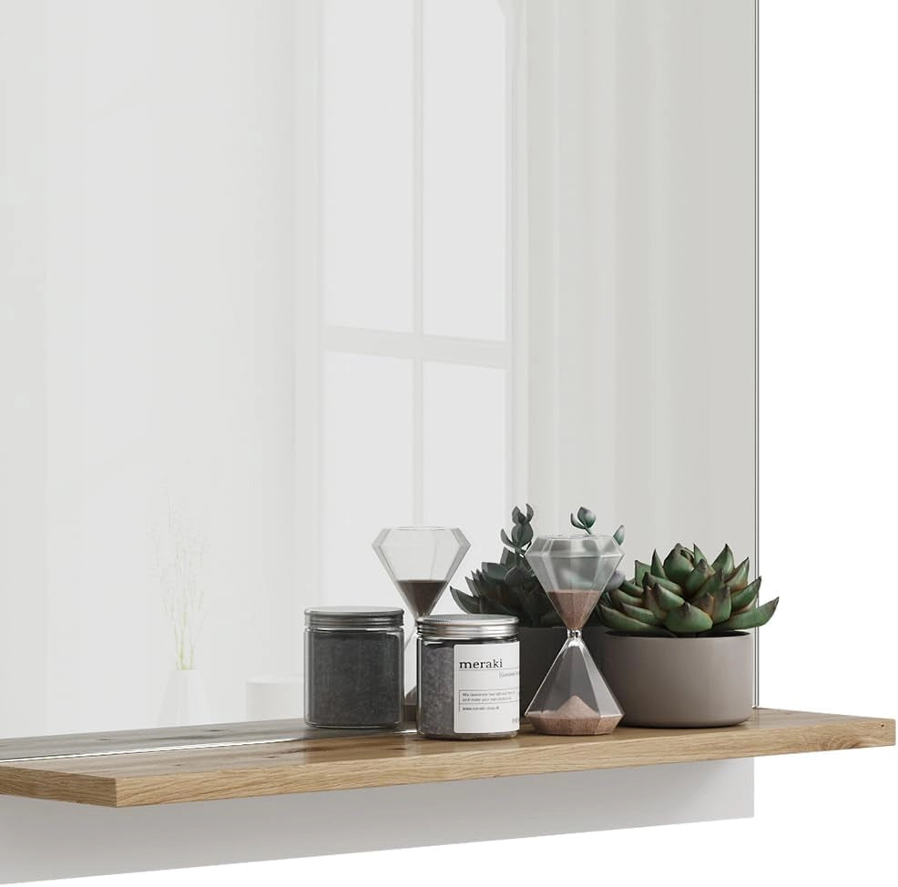 Specchio contenitore bagno Marelle, Bianco/Artisan, 60 x 67 cm con ripiano, adatto per il montaggio a parete in ambienti umidi