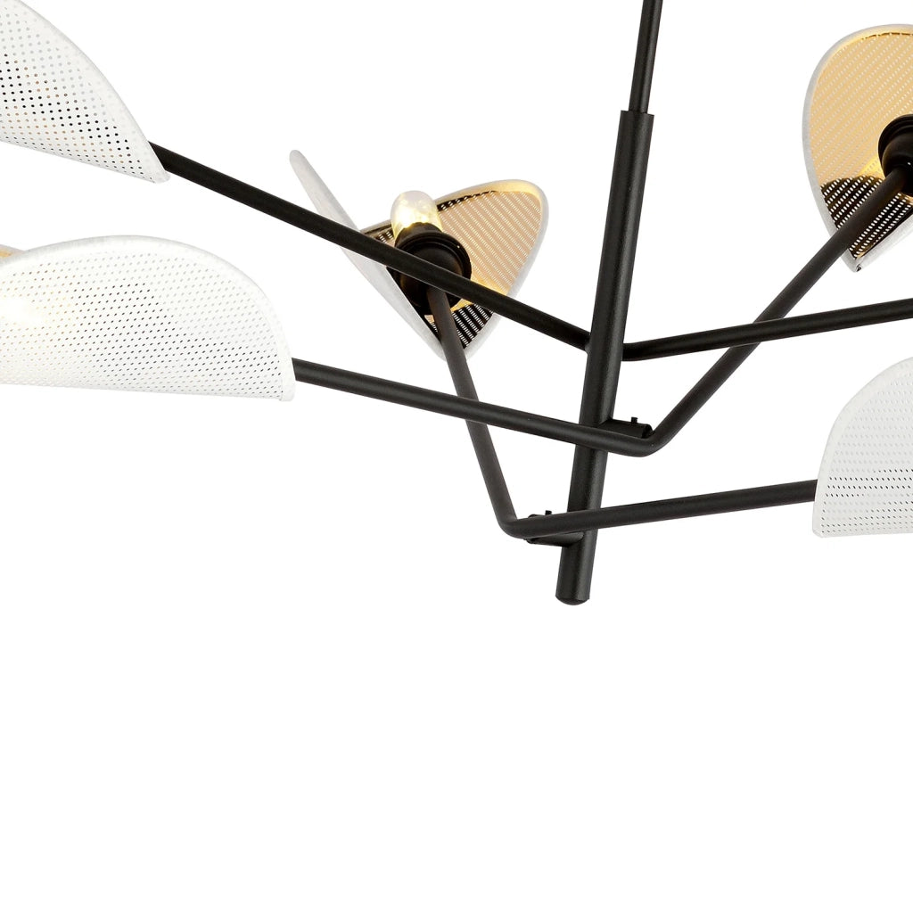 Lampadario 6 Luci Eridano In Acciao Nero E Bianco Oro Con Bracci Mobili