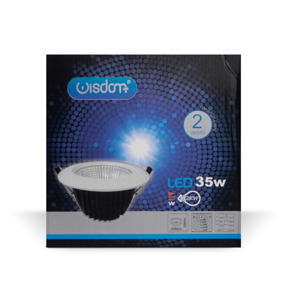 Faro led da incasso tondo con chip cob 35w 4000K luce naturale