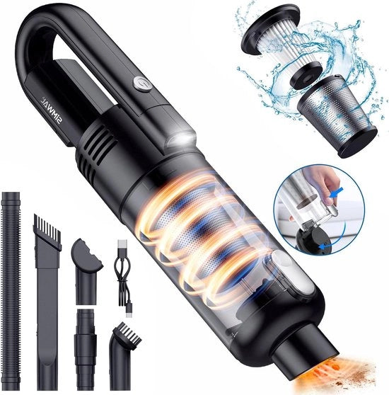 Aspiratore di polvere senza fili - 120W Aspiratore auto con filtro HEPA metallico - lampada LED - per auto casa pelo di animale