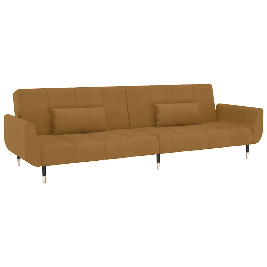 Divano Letto a 2 Posti con 2 Cuscini Marrone in Velluto 337590