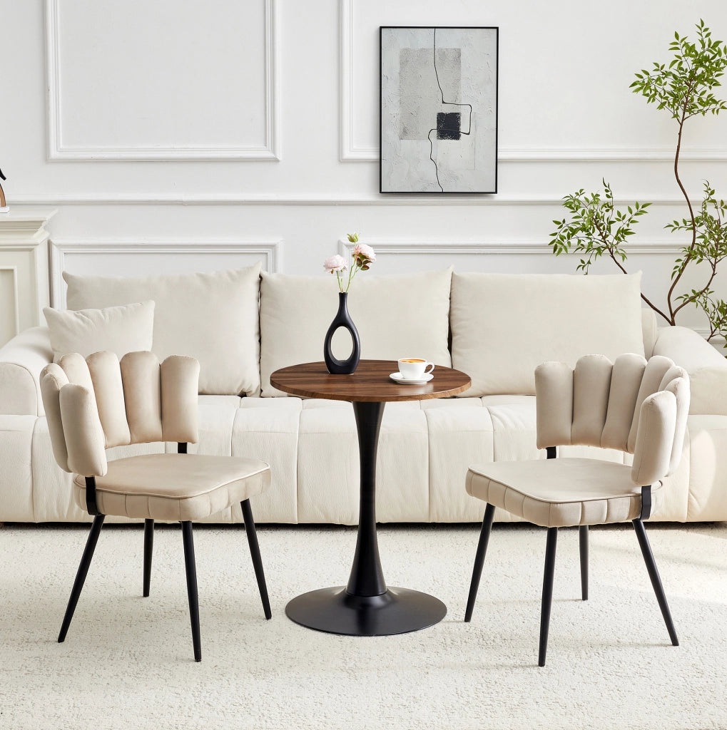 Set tavolo e sedie 60 cm in MDF beige e metallo nero per 2, stile moderno