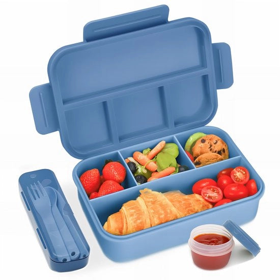 Lunchbox con compartimenti 1300ML, imbevibile e impermeabile per bambini con compartimenti, bentobox con compartimenti per bambini e adulti, contenitore per colazione per ragazzi e ragazze, colore blu scuro