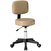 Sgabello con ruote regolabile in altezza e schienale, altezza 72-84 cm, girevole a 360¡ã, sgabello da lavoro per ufficio o salone, marrone chiaro.