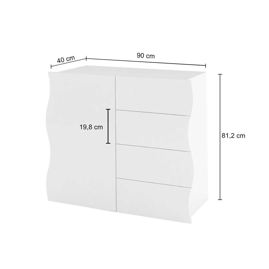 Mobile Multiuso 1 Anta 4 Cassetti Onda 90x40x81 cm Finitura in Melamina Cachemire