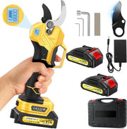 Serra elettrica per giardino con interruttore integrato e silenzioso - 50 mm, con display - 2 batterie da 2000 mAh - adatta per giardini, boschi e fattorie (giallo)