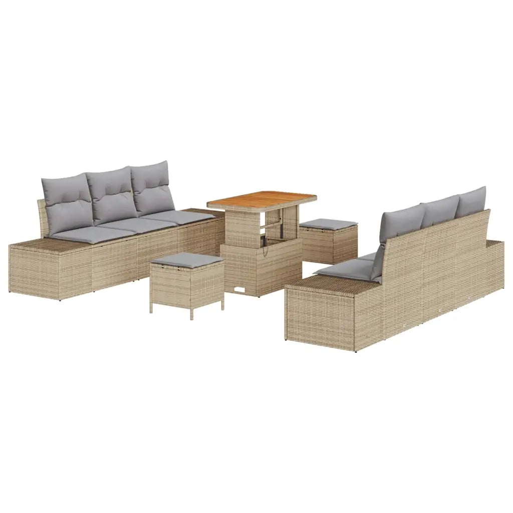 Set Divano da Giardino con cuscino 9 pcs Beige polyrattan