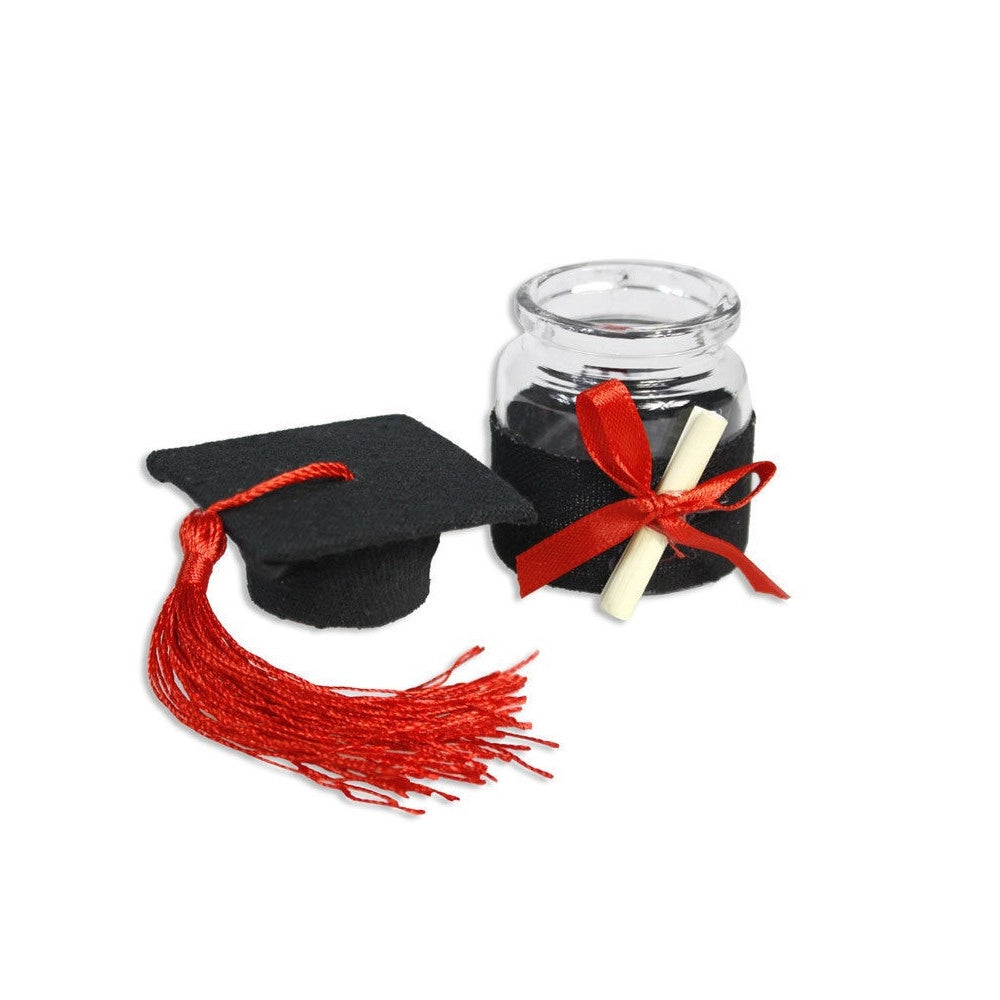 Trade Shop - Set 12 Portaconfetti Bomboniera Laurea Ampolla Con Tappo Forma Di Tocco Nero -