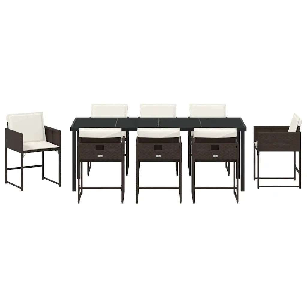 Set da Pranzo per Giardino con cuscino 9 pcs Marrone polyrattan 3380019