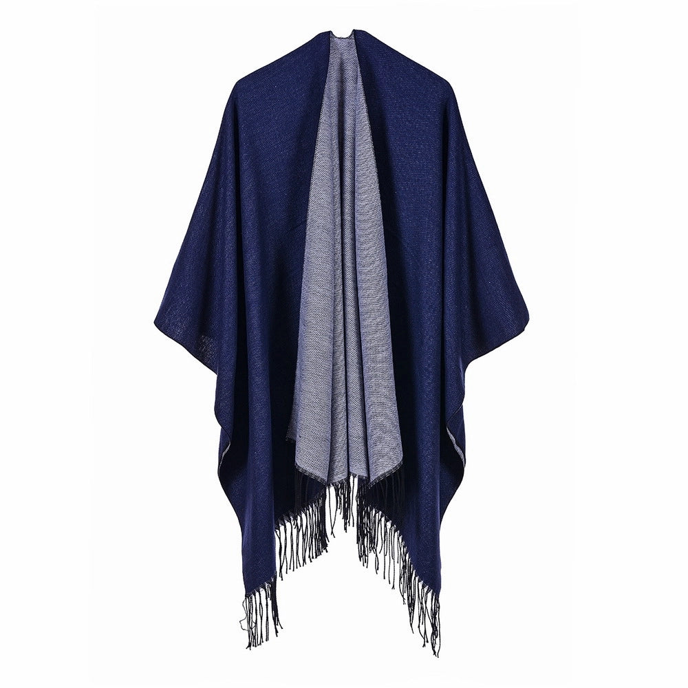 Sciarpa da donna in stile streetwear europeo e americano, scialle/mantella caldo/a doppio uso in tinta unita con nappe per autunno e inverno.