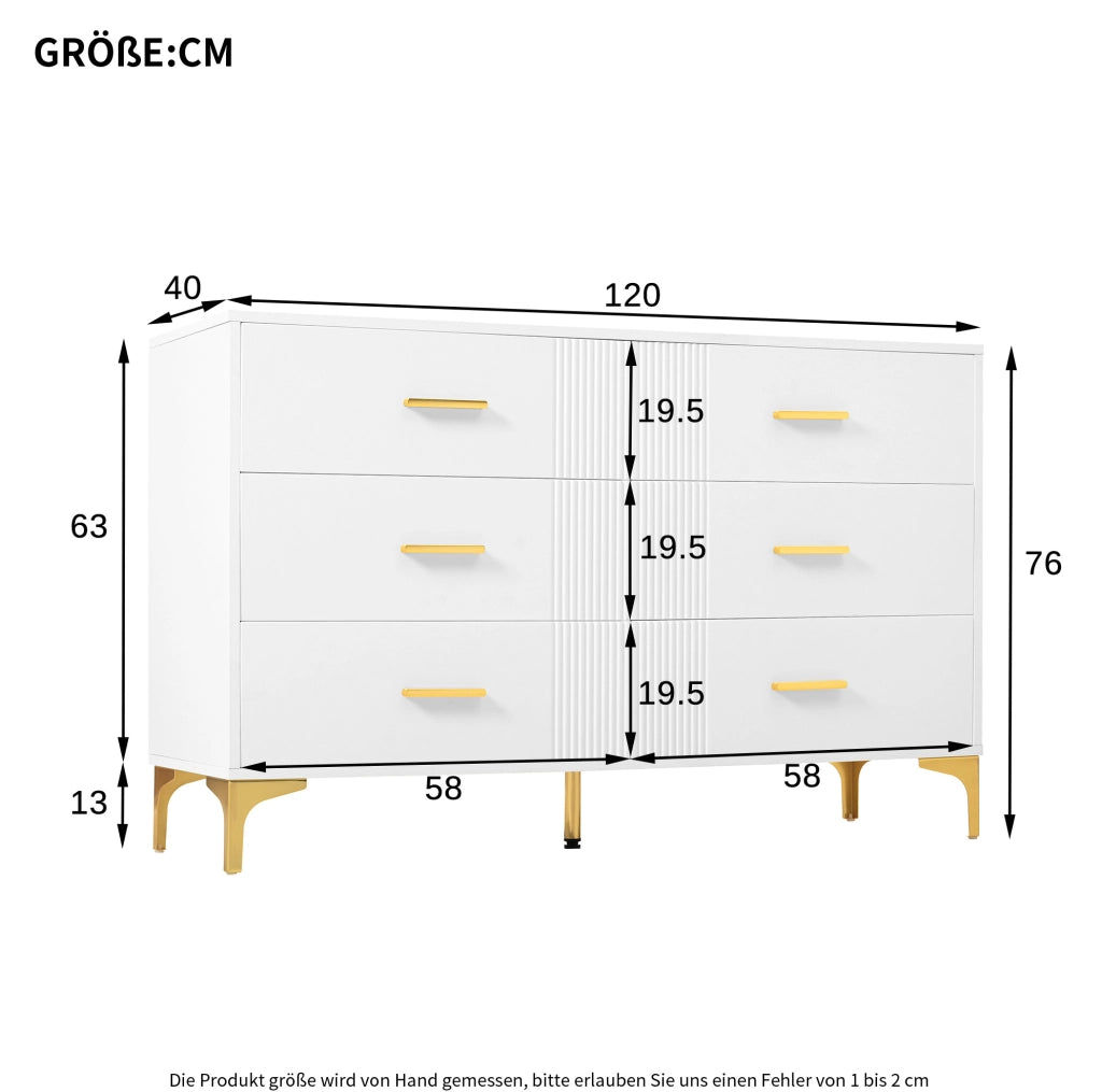 Cassettiera con 6 cassetti 120x40x76 cm in MDF; bianco