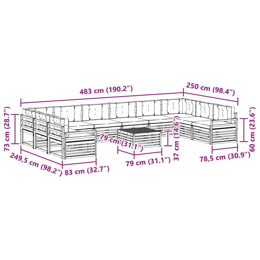 Set divani con cuscino 11 pcs Grigio Naturale e Chiaro 3374251