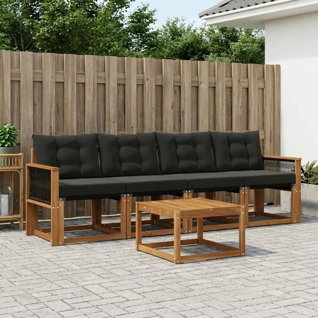 Set di divani da esterno con cuscino 5 pcs Naturale e Nero