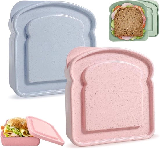 Lunchbox in forma di toast con coperchio, contenitore di plastica BPA-free per il cibo, resistente a microonde e lavastoviglie, adatto per adulti e famiglie.