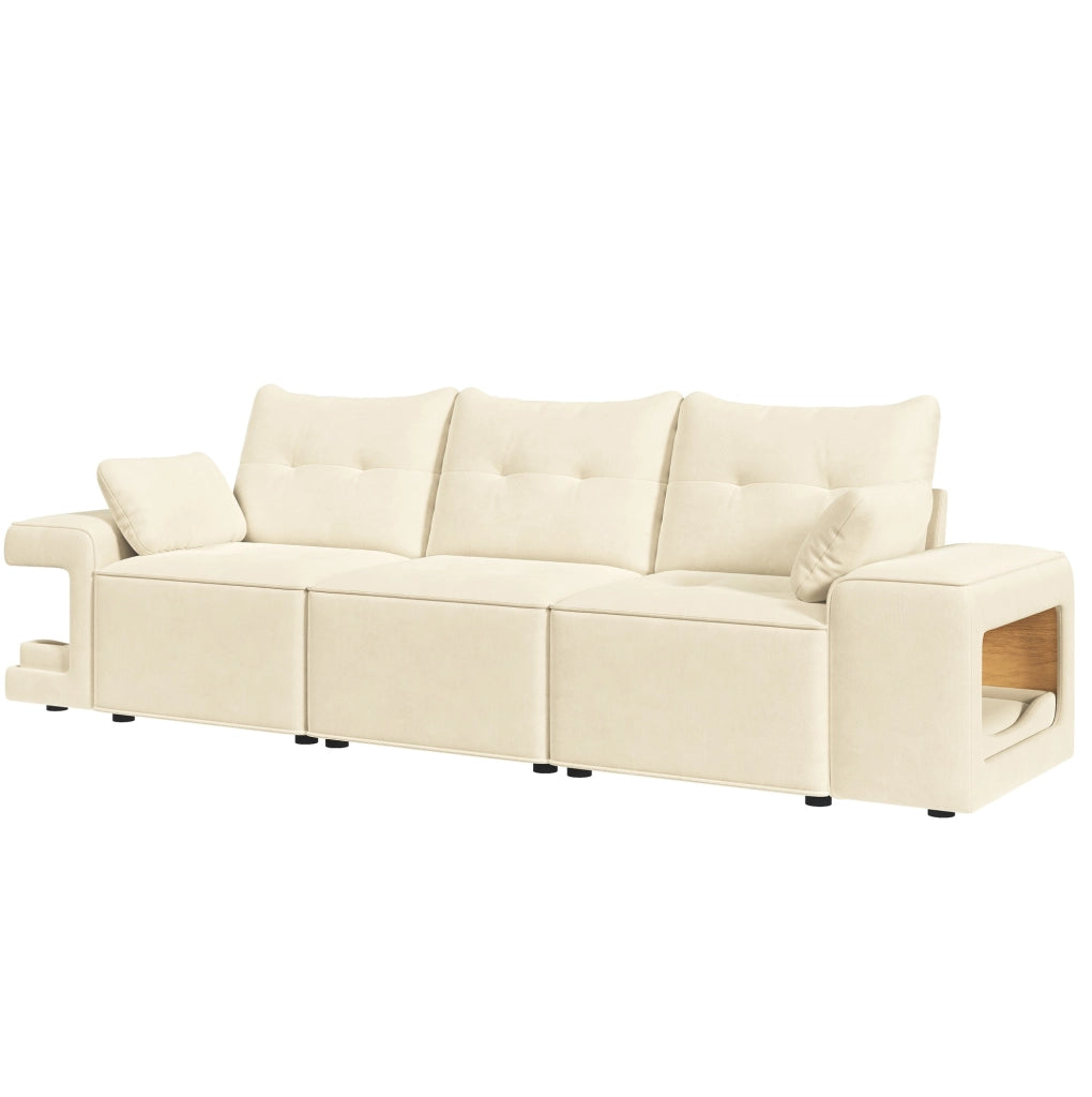 Divano modulare 3 posti in velluto beige con vani per animali