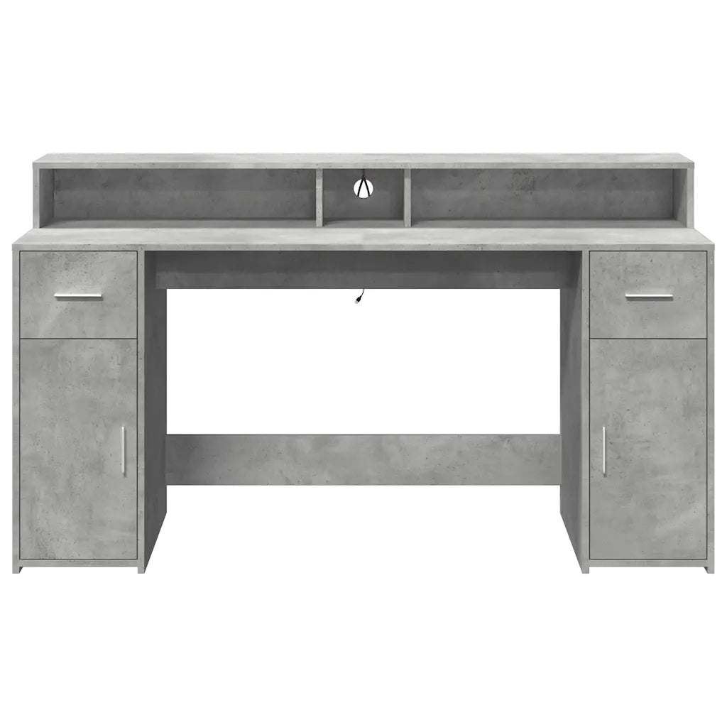 Scrivania con Luci LED Grigio Cemento 160x55x91 cm Multistrato 3309432