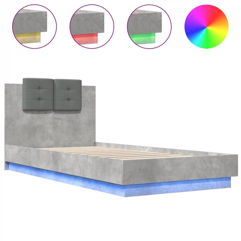 Giroletto con Testiera e LED-Struttura Letto con testiera Grigio Cemento 100x200 cm 306346