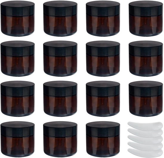 Vaso di vetro per cosmetica - Vetro ambrato - 50 ml - Ideale per DIY cosmetica - Incluso spazzole - Adatto per la creazione di prodotti personalizzati.