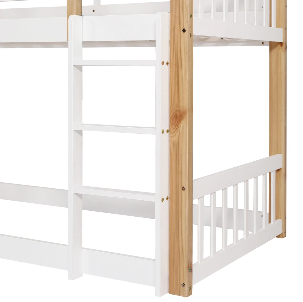 Letto a castello 90x200 cm con scivolo e scala in legno di pino e MDF bianco