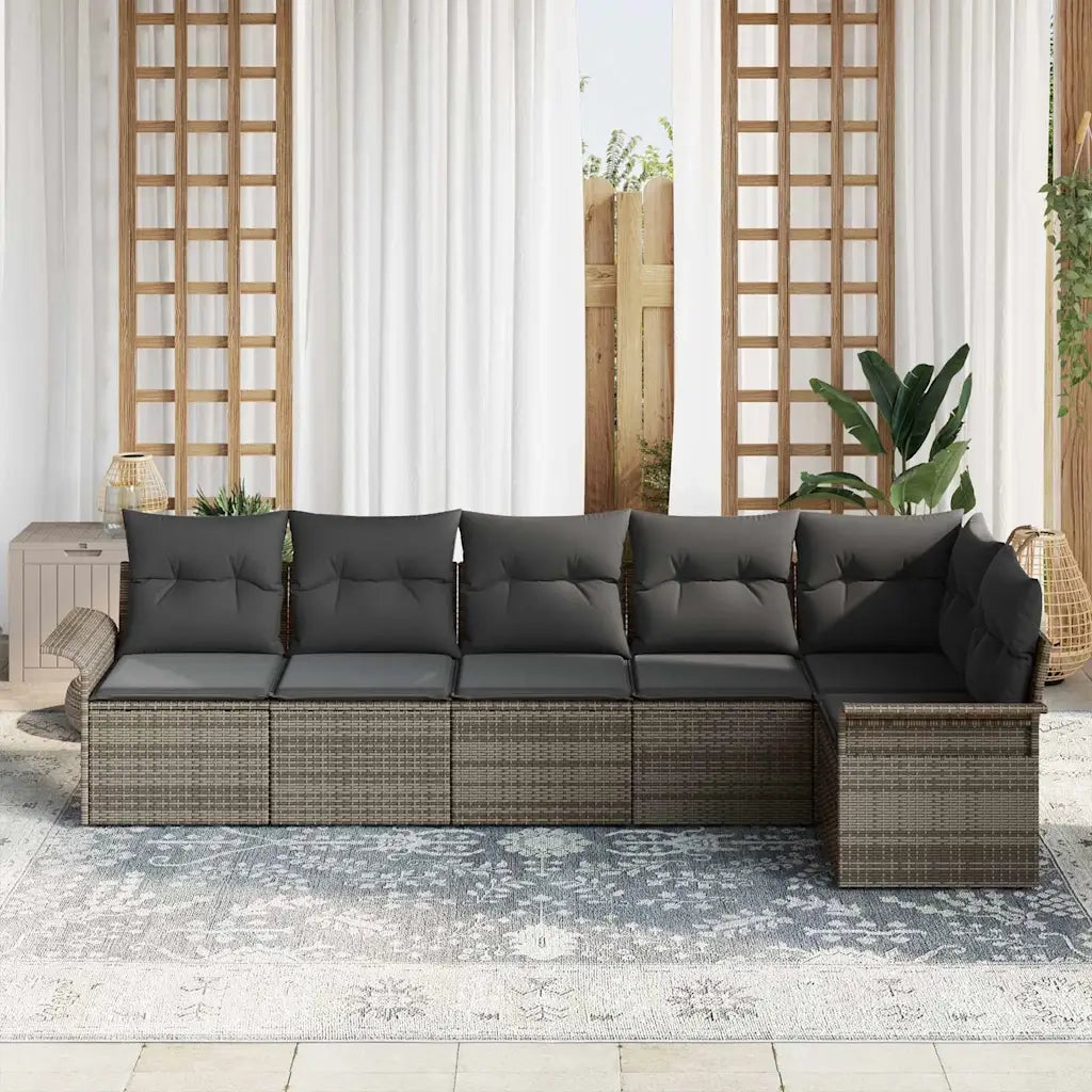 Set Divano da Giardino con cuscino 6 pcs Grigio Poly Rattan 3354048