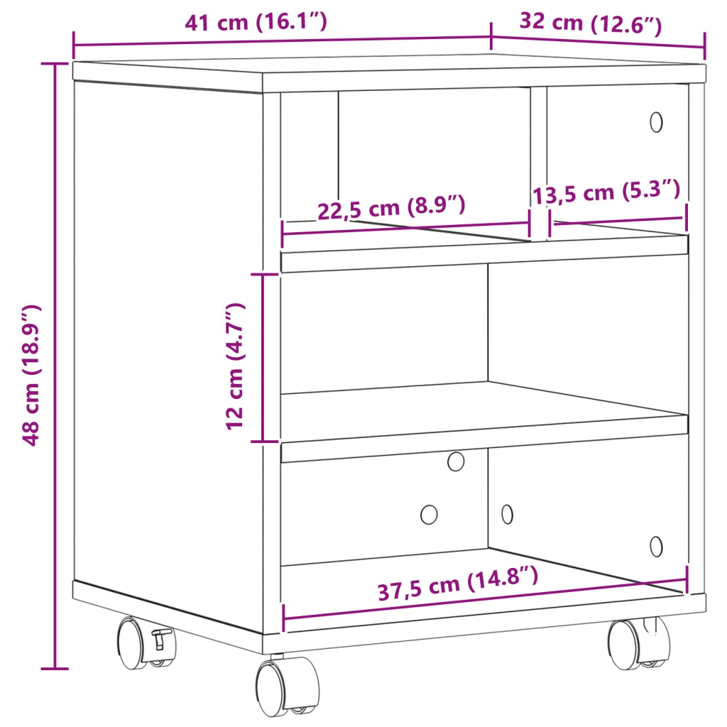 Stand per stampante  con ruote in legno vecchio 41x32x48 cm