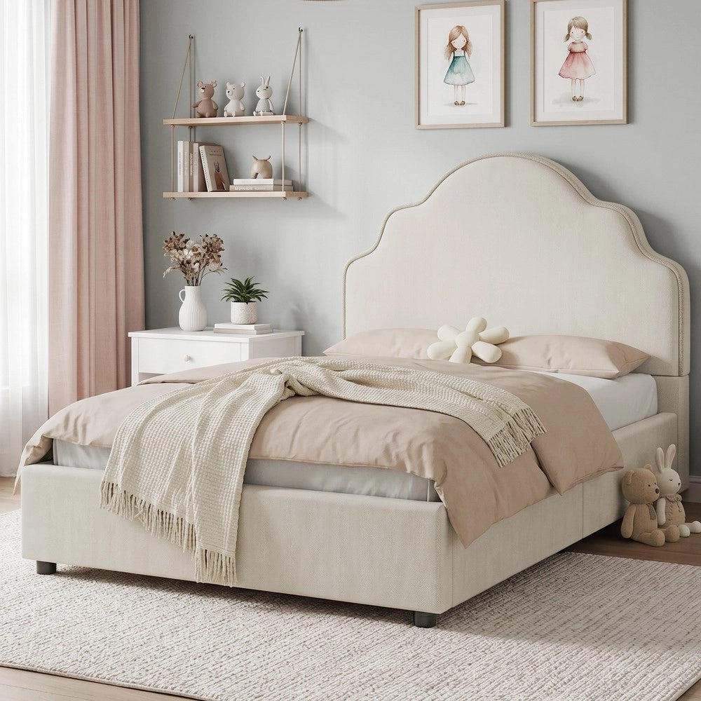 Letto imbottito singolo ¨C Minimal ¨C beige tessuto 90x200cm