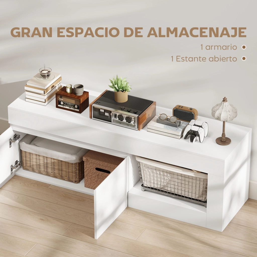 Mobile TV Moderno per Soggiorno con 2 Ante e Ripiani Aperti per Televisione 60 Pollici ¨C Minimal ¨C Bianco 140x40x48 cm