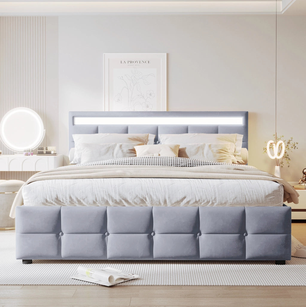 Letto imbottito con LED e contenitore idraulico
