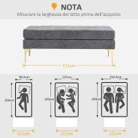 Panca Fondo Letto a 2 Strati in Tessuto Effetto Velluto e Acciaio, 121x50.5x46.5 cm, Grigio Scuro e Oro